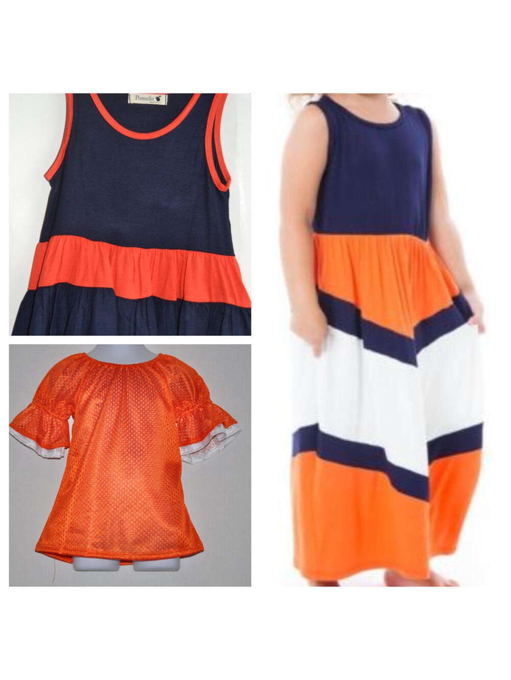 Girl's Maxi Dress, Jersey & Ruffle Tank Dress 2T Orange Navy Blue Clothing Lot